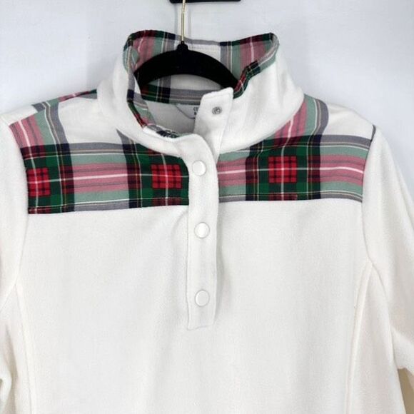 Crown & Ivy NWT Women's Ivory Tartan Plaid Fleece Pullover Jacket Size L Holiday - Picture 3 of 11